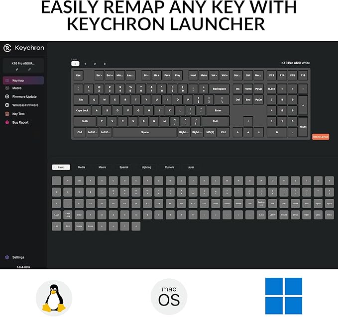 Keychron K10 Pro Wireless Custom Mechanical Keyboard, QMK Programmable Bluetooth 100% Layout with Silent Red Switch White Backlight Compatible with Mac Windows Linux