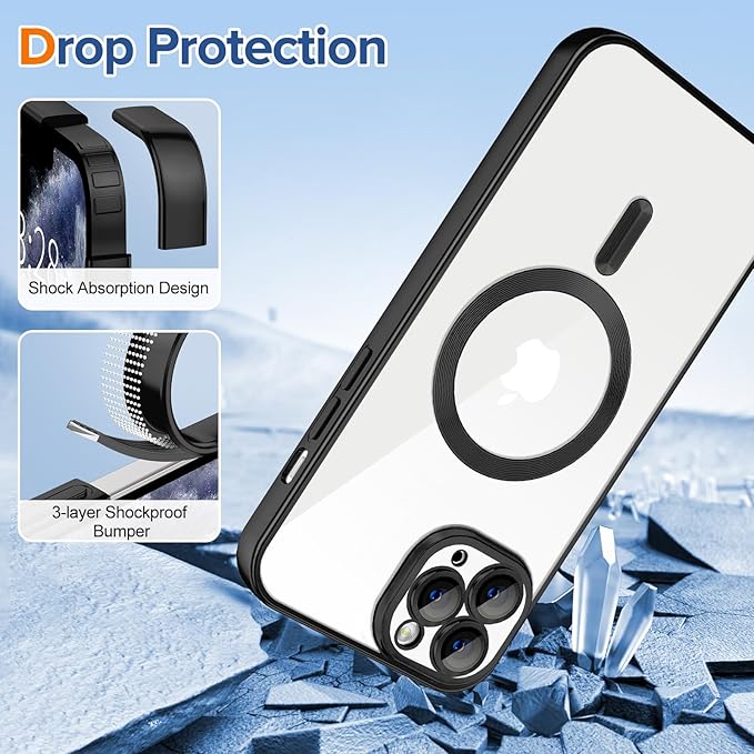 Hython Magnetic Clear for iPhone 11 Pro Max Case with Camera Lens Protector [Compatible with MagSafe] Plating Edge Slim Soft TPU Cover Protective Phone Case for iPhone 11 Pro Max 6.5", Matte Black