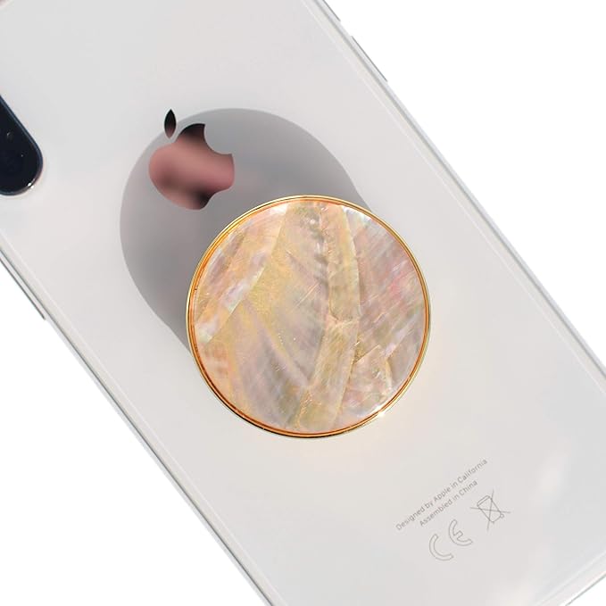 On The Grip Universal Phone Grip & Stand, Genuine Natural Gemstone/Seashell, Strong Adhesive Finger Holder, Collapsible Socket for iPhone, Samsung Galaxy, Kindle and Tablets (Crème)