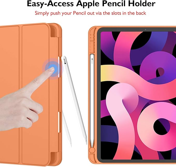 iMieet iPad Air 11 Inch Case M4/M3/M2(2026/2025/2024), iPad Air 5th/4th Generation Case 2022/2020 10.9 Inch with Pencil Holder,Trifold Stand Smart Case with Soft TPU Back(Orange)