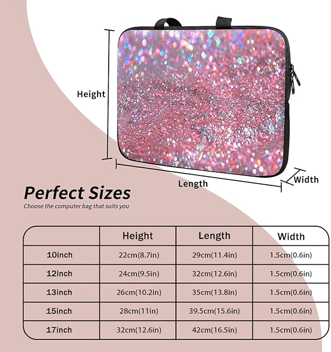 Laptop Sleeve Case Bag 15 inch, Pink Glitter Slim Carrying Case Handbag Travel Laptop Bag for 15 inch MacBook Air M3/M2/15 Pro/Surface Laptop 7/6/5/4/3/ Dell XPS 15 Plus