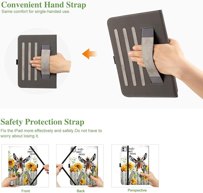 Vimorco for iPad Pro 13 Inch Case M5/M4 2025/2024, Sunflower for iPad Pro 13 Case, Pencil Holder/Hand Strap/Pocket/Screen Protection Band, for iPad 13 Pro Cover, Auto Sleep/Wake, Funny Donkey