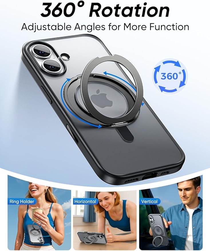 MAGIC JOHN 360° Rotatable Magnetic Invisible Stand for iPhone 17 Case [Camera Control Button] [Compatible with MagSafe] 16FT Shockof for iPhone 17 Case with Kickstand, Black