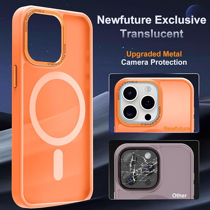 Newfuture Magnetic for iPhone 15 Pro Case [Compatible with Magsafe] [Military Grade Drop Protection] Translucent Matte Anti-Fingerprint Shockproof Phone Case for iPhone 15 Pro 6.1 inch, Orange