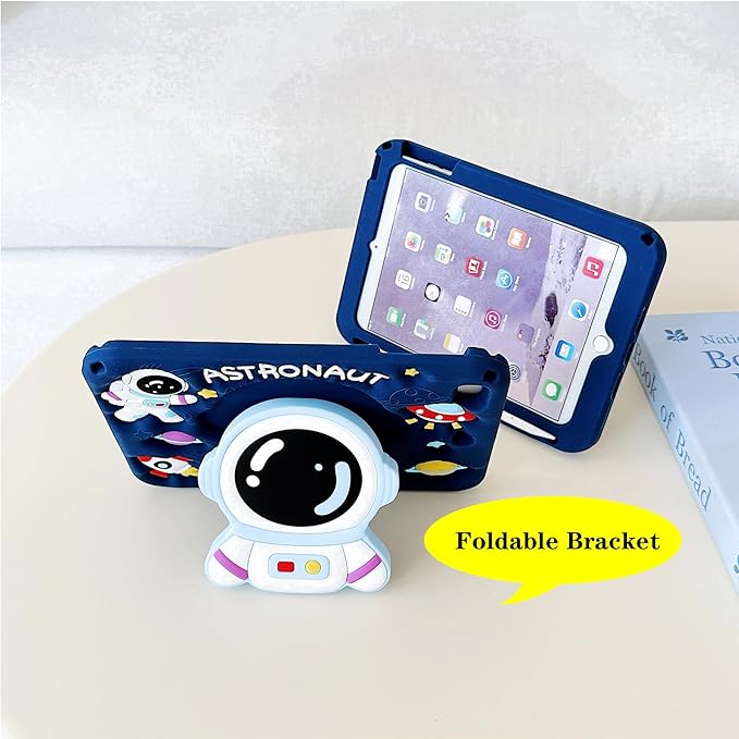 3D Cute Astronaut Case for iPad 9th/8th/7th 10.2 inch/Air 3 2019/Pro 10.5 inch,Kawaii Cartoon Pretty Space Astronaut Soft Silicone Foldable Stand Case with Lanyard for Kids Teens Girls Women