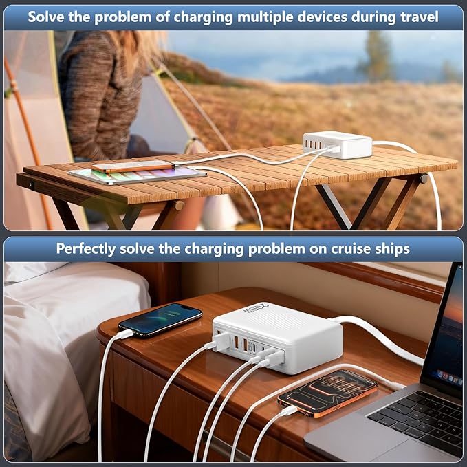 200W USB C Charger Block,GaN III 8-Port Fast Charging Station Hub,PD 65W Laptop Charge Adapter Compatible with All MacBook Pro/Air/iPad,DELL,iPhone /17/16/15/14/13/Pro Max/Galaxy Pixel Series