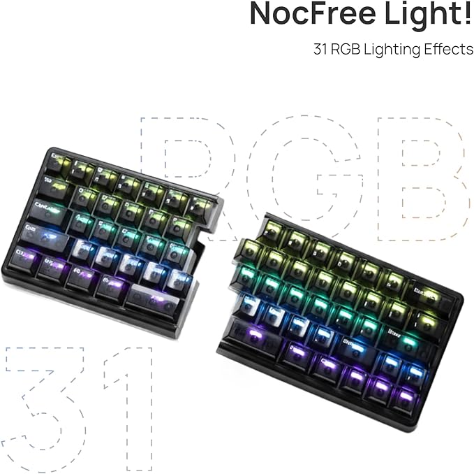 Lite Wireless Split Keyboard Mechanical - Linear Switches, RGB, Foam, Hot Swappable, Compact 60% Layout, PBT Keycaps Programmable for Mac & Windows Black