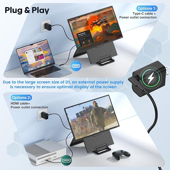 24" Large Portable Monitor Laptop Screen Extender 1080P FHD 100HZ IPS, Travel Monitor for Work Home Gaming, Landscape & Portrait Display, Compatible with Wins/Mac/Linux & MINI PC/PS5/Smart Phone