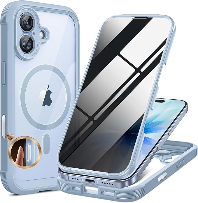 Miracase Magnetic for iPhone 17 Case with Privacy Screen Protector [Compatible with MagSafe],Full Camera Protection and Full Body Shockproof Bumper 17 Phone Cover 6.3", Light Blue