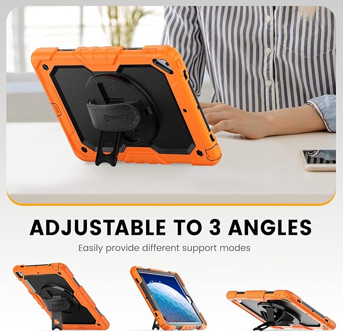 Timecity for iPad Air 3/ Pro 10.5 Inch Case, 360° Rotating Stand, Pencil Holder, Shockproof with Screen Protector & Shoulder Strap - Heavy Duty Protection Case for iPad Air 3rd Gen - Orange
