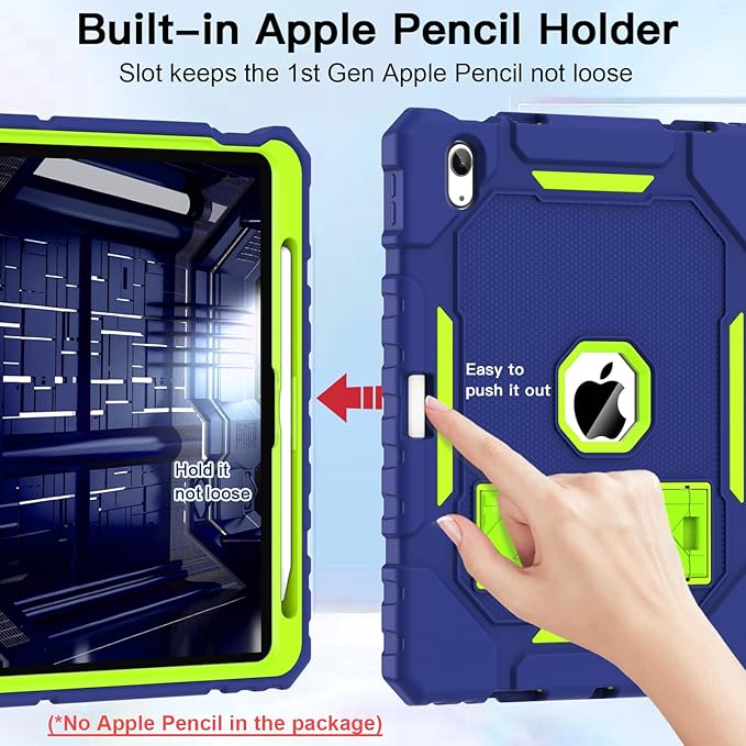 ZoneFoker Case for iPad (A16) 11th/10th Generation 11/10.9 inch 2025/2022, Heavy Duty Military Grade Shockproof Rugged Cover with Pencil Holder/Stand for i Pad 11th / 10 th Gen (Blue+Teal)