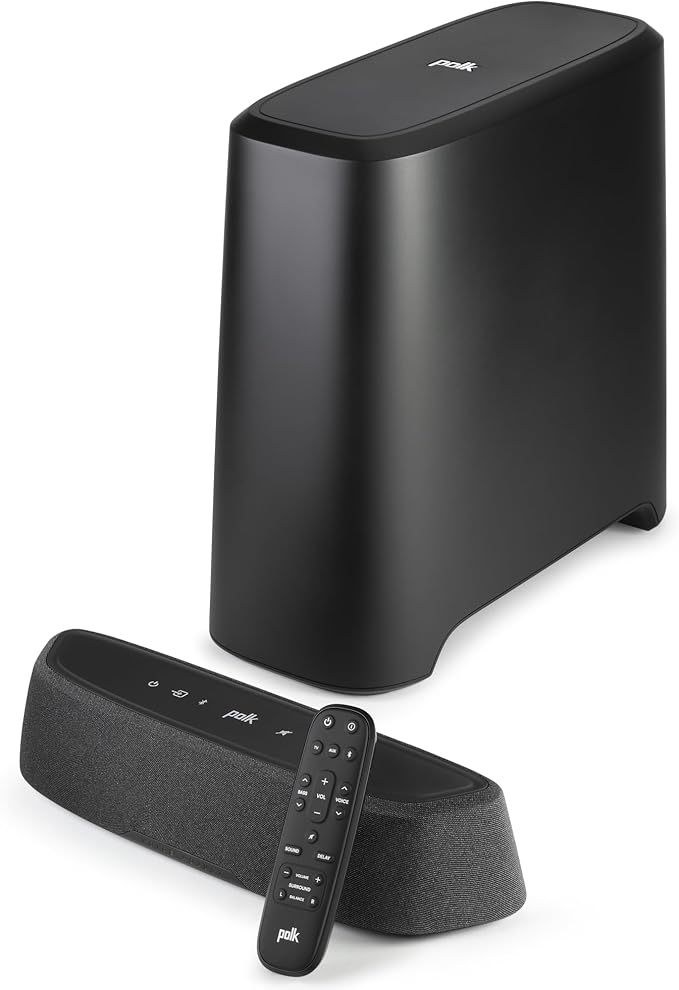 Polk Audio MagniFi Mini AX Sound Bar for TV with Wireless Subwoofer, Dolby Atmos and DTS:X Certified, Polk's patented VoiceAdjust & SDA technologies, Ultra-Compact Design, Easy Setup, Black