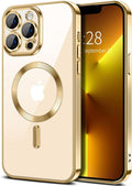 Hython Magnetic Clear for iPhone 13 Pro Case with Camera Lens Protector [Compatible with MagSafe] Luxury Plating Edge Slim Soft TPU Cover Protective Phone Case for iPhone 13 Pro 6.1", Gold
