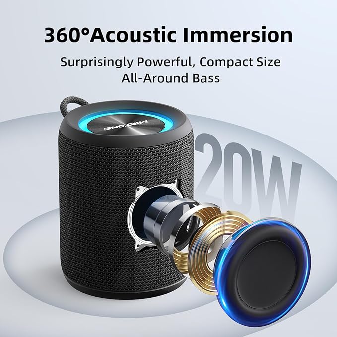 MIATONE Rush M - 20W Bluetooth Speaker IP67 Waterproof Speaker with Deep Bass, Portable Speakers for Beach Camping Accessories, Gifts for Men Fathers Him (Black)