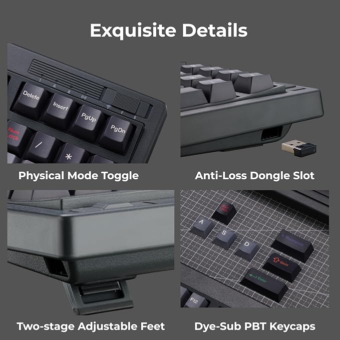 FL·ESPORTS OG98 Retro Mechanical Keyboard Wireless 2.4GHz/Bluetooth 5.0/USB-C, 96% Gasket Mount Hot Swappable Gaming Keyboard, PBT Keycaps, 4000mAh for Mac/PC -Tactile Switches | Black