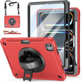 Case for iPad Pro 11 M5 2025/ M4 2024: Protective Cover for iPad Pro 11 Inch 5th Generation with Screen Protector- Stand- Handle- Shoulder Strap- Pencil Holder-Red