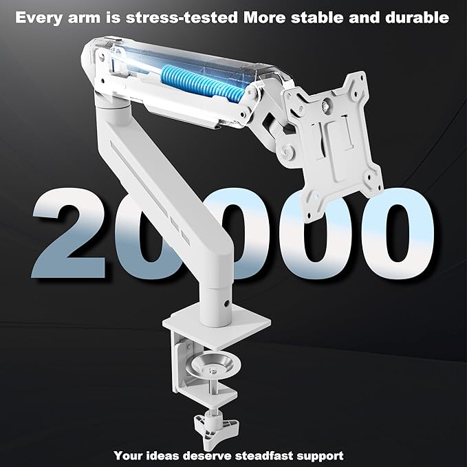 THEARK Single Monitor Desk Mount 17"-32" Screens - Adjustable Gas Spring Monitor Arm Computer Monitor Stand up to 19.8 lbs,VESA Arm Desk Mount with C-Clamp and Grommet Base,VESA 75x75/100x100mm,White