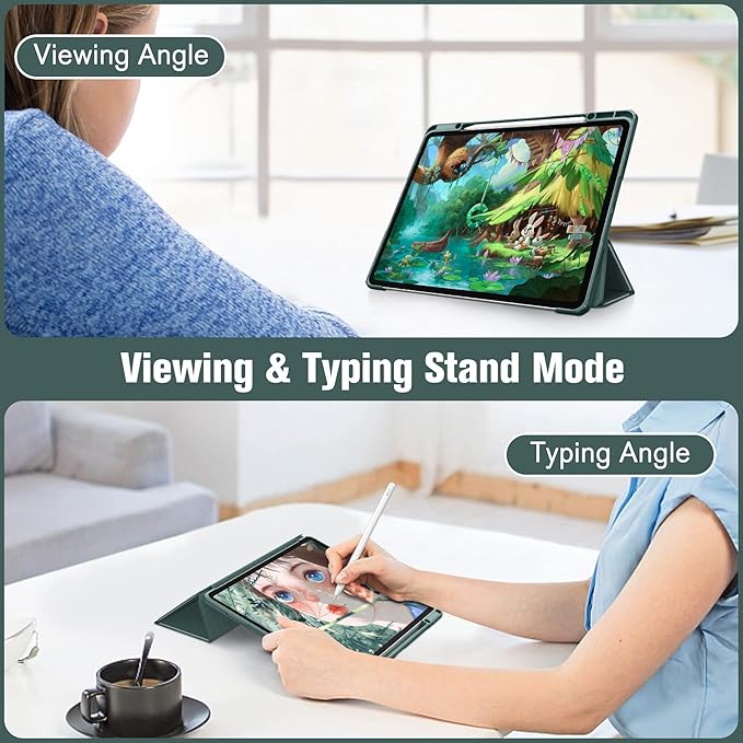 Fintie Hybrid Slim Case for iPad Pro 12.9-inch 6th Generation 2022, [Built-in Pencil Holder] Shockproof Cover w/Clear Transparent Back Shell, Also Fit iPad Pro 12.9" 5th/4th/3rd Gen, Midnight Green