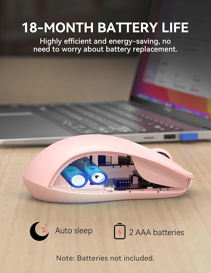 TECKNET Bluetooth Mouse, [ USB + BT1 + BT2 ] Wireless Mouse for Laptop, Silent Click, Ergonomic Design, 4800 DPI Computer Mice Wireless, Dual Mode for Laptop, Computer, iPad, MacBook
