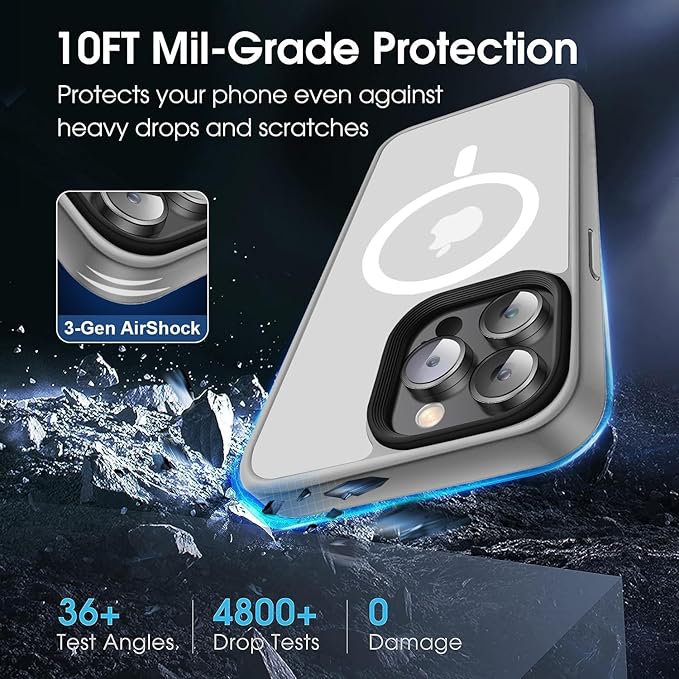 Strong Magnetic Case for iPhone 14 Pro Max[10Ft Military-Grade Protection] Compatible with MagSafe Shockproof Slim Thin Cover 14 Pro Max Phone Case 6.7 inch,-Gray