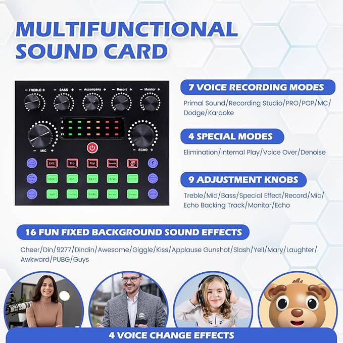 Podcast Equipment, Podcast Equipment Bundle with BM-800 Microphone & V8s Sound Card, Recording Studio Equipment for Singing, Gaming, Live Streaming and YouTube Tiktok