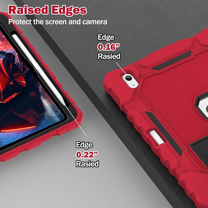 ZoneFoker Case for iPad (A16) 11th/10th Generation 11/10.9 inch 2025/2022, Heavy Duty Military Grade Shockproof Rugged Cover with Pencil Holder/Stand for i Pad 11th / 10 th Gen (Red+Black)