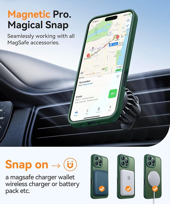 CANSHN Magnetic Compatible with iPhone 16 Pro Max Case, Upgraded [Full Camera Protection] [Compatible with Magsafe] [Translucent Matte] Shockproof Protective Phone Case Cover 6.9 Inch - Deep Green