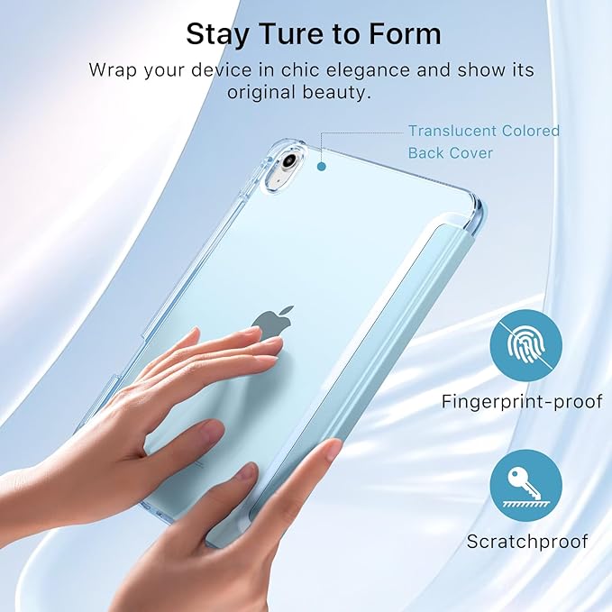 MoKo for iPad Air 11 inch Case (M4/M3/M2) 2026/2025/2024, iPad Air 5th/4th Gen 10.9 inch Case 2022/2020 with Pencil Holder, Slim Light Trifold Cover with Hard PC Translucent Back Shell, Sky Blue