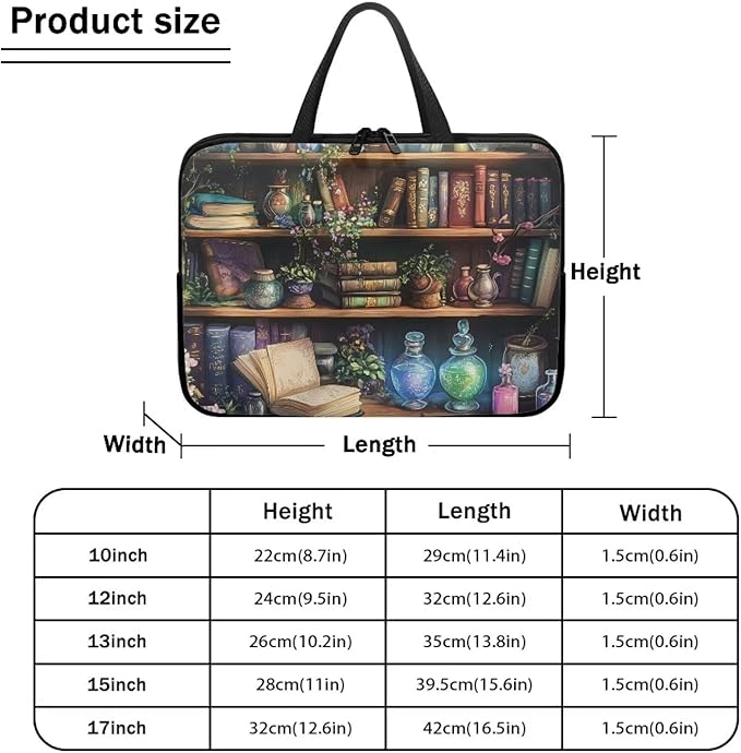 Vintage Bookshelf Laptop Case Sleeve for Women Laptop Bag Computer Carrying Case Book Lover 10 Inch Computer Protective Notebook Case Cover