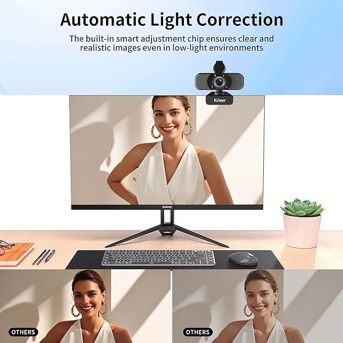 4K Hd Webcam with Dual Mics &Rotatable Tripo,Privacy Cover for Pc/Laptop, USB Computer Camera Plug & Play with Auto Light Correction for Video Calls, Live Streaming Gaming & Online Meetings