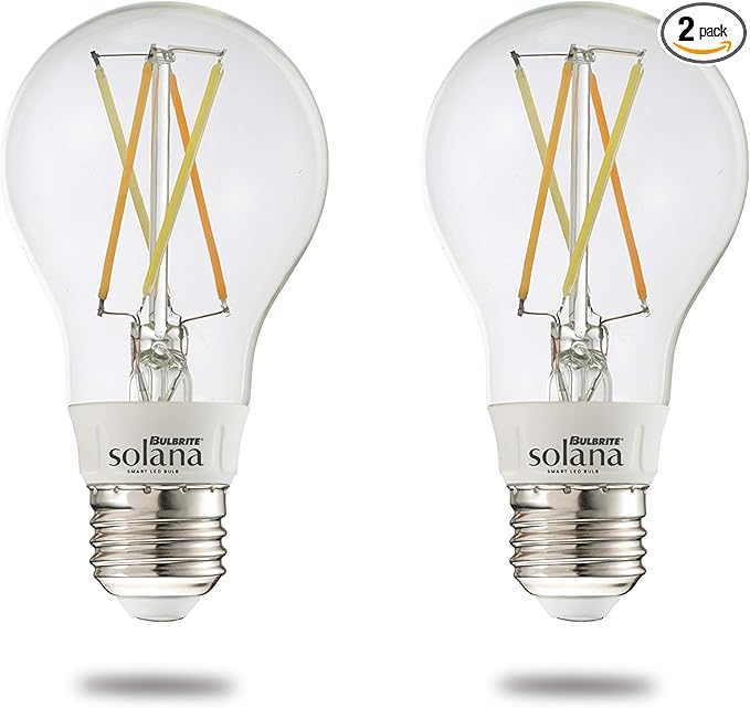 Bulbrite Solana 2-Pack A19 WiFi Connected Edison Filament LED Smart Light Bulb, Clear