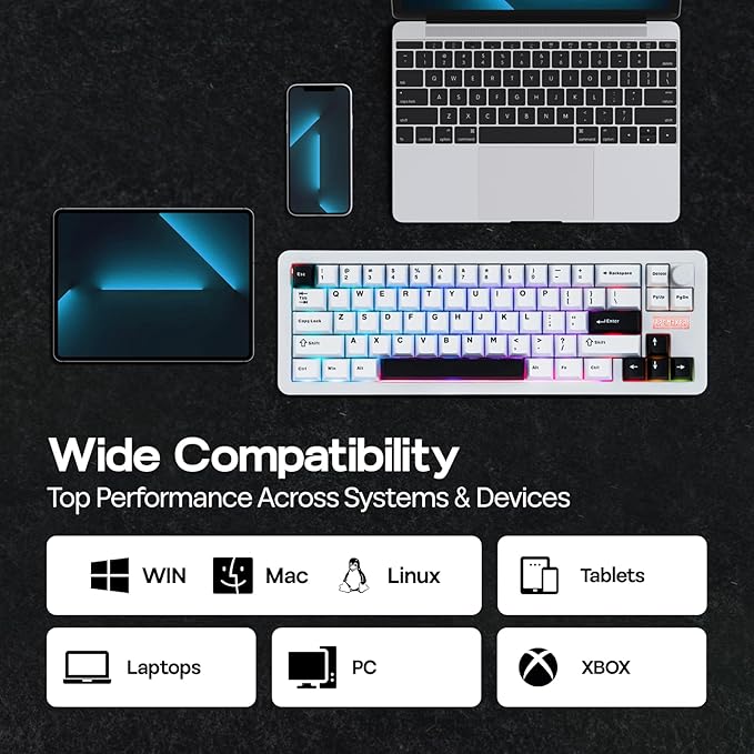 EPOMAKER Galaxy68 QMK/VIA Wireless Mechanical Keyboard, Anodized Aluminum, TOP/Gasket, 6000mAh, RGB Side/Backlight, 65% Gaming Keyboard with Hot-Swap Creamy Switch (White, Marble White Switch)