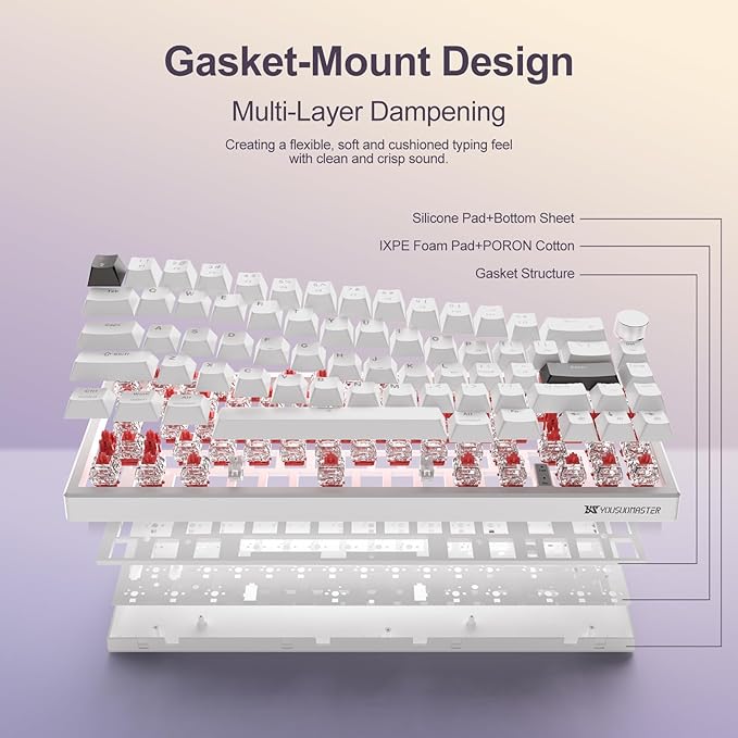 X82 Wired Gaming Keyboard with Volume Knob,60% Mechanical Keyboard Gasket Mount RGB Backlit with Software,Mini Keyboards with 66 Keys Hot Swappable Red Switch,Translucent Characters White