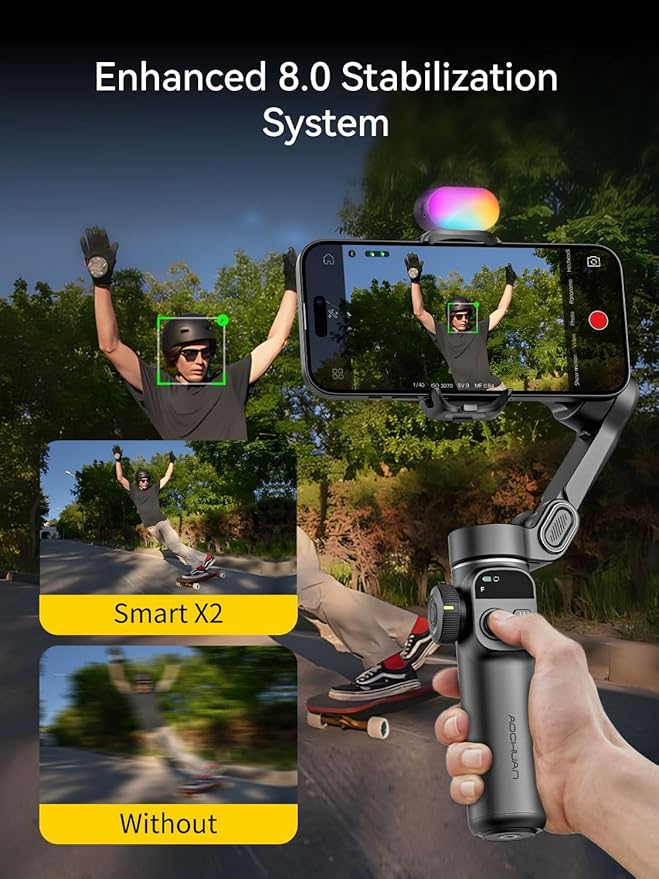 AOCHUAN 3-Axis Gimbal Stabilizer for Smartphone Smart X2 Black Kit & T20 Complete Tripod