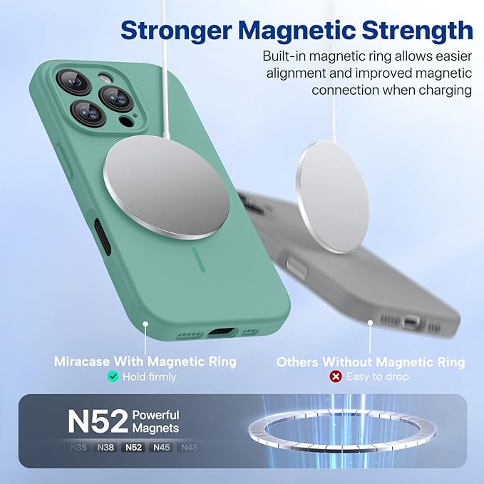 Miracase Magnetic for iPhone 16 Pro Case, [Soft Anti-Scratch Microfiber Lining], Compatible with MagSafe, Liquid Silicone Case Shockproof Drop Protection Phone Case for 16 Pro,Midnight Green