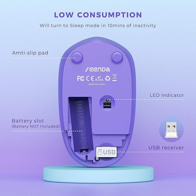 seenda Wireless Mouse, 2.4G Noiseless Mouse with USB Receiver Portable Computer Mice for PC, Tablet, Laptop, Notebook Chromebook - Gradient Purple