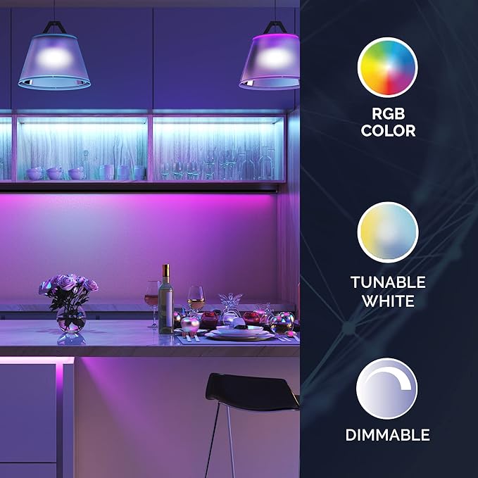 Satco S11275 Starfish A19 WiFi Smart LED Color-Changing Light Bulb, Works with Siri, Alexa, Google Assistant, SmartThings, 2700K-5000K, 2-Pack