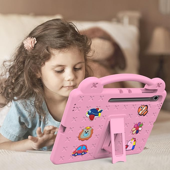 AKABEILA Compatible with Samsung Galaxy Tab A11 2025 Tablet Case, Kids Friendly Universal Lightweight Shockproof Protective Case with Shoulder Strap & Stand Handle Pink
