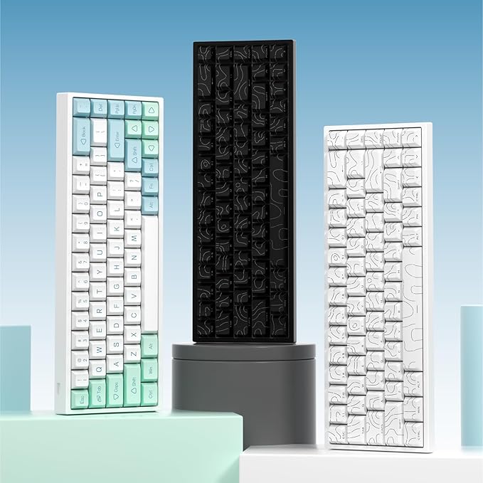 Creamy Mechanical Gaming Keyboard 60% Percent, Wireless 2.4G/Bluetooth 5.0/Wired USB-C, 68-Key NKRO Hot Swappable, Topographic PBT Keycaps, RGB LED Backlit, Programmable for Win/Mac, Black