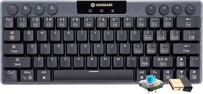 Hexgears A1 Low Profile Wireless Mechanical Keyboard - 60% Compact TKL, Bluetooth 5.0/2.4GHz/Wired USB C Hot Swappable Clicky Switch, RGB Backlit Mini Portable Gaming Keyboard Aluminum for PC/MAC