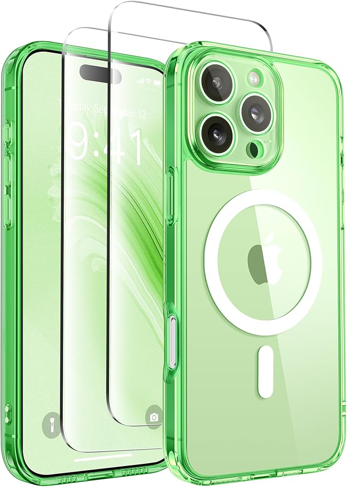 CAPRARO Magnetic Compatible with iPhone 16 Pro Case, Upgraded [Full Camera Protection] [Compatible with MagSafe] Protective Translucent Matte Women Girl Phone Case Cover, Clear Green