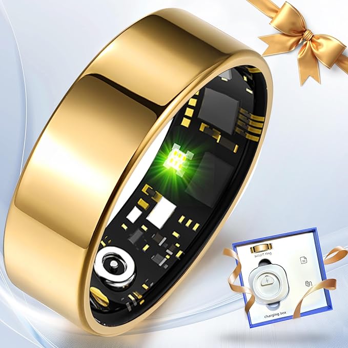 Smart Ring Health Tracker for Women Men, Sleep Tracker with Heart Rate,SpO₂,Blood Pressure, Fitness Ring for Activity Monitoring, No Subscription, Step Tracker Ring for ios&Android (Gold, #13)