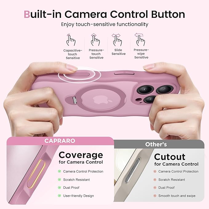 CAPRARO for iPhone 16 Pro Case with 360° Spin Magnetic Stand for Women, [Compatible with MagSafe] [Full Camera Protection] Cute Wave Translucent Matte Case for iPhone 16 Pro, Black Currant