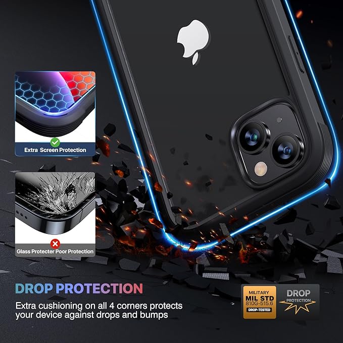 Diaclara Designed for iPhone 14 Case 6.1 Inch,Upgraded Full Body Rugged Clear Bumper Case with Built-in Privacy Screen Protector for iPhone 14,Black