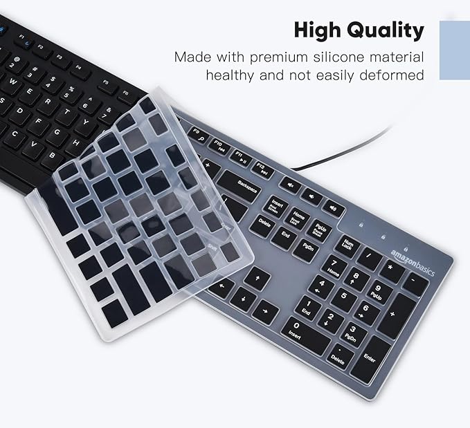 DAMMOMKO Keyboard Cover Skin Compatible with Amazon Basics Wired QWERTY Keyboard with Low-Profile Keys, US QWERTY Layout, Black