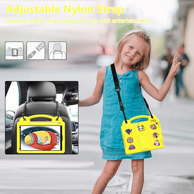 AKABEILA Compatible with Huawei MediaPad M3 Lite S 8.0/Samsung Tab A 8.0 2019 T290/T295/Tab A7 Lite 8.7 T220/T225 2021 Tablet Case, Kids Case with Shoulder Strap & Stand Handle Yellow