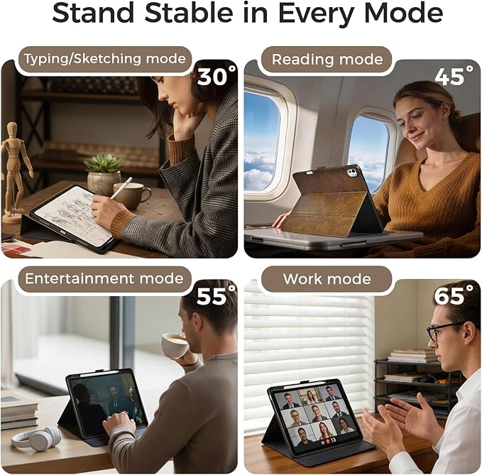 Slim Case for iPad Pro 13 Inch M5/M4 (2025/2024) A3360/A3361/A2925/A2926 with Pencil Holder,Lightweight Cover,Magnetic Closure,Multi Angle Stand,Typing Angle,Auto Sleep/Wake,Dark Brown