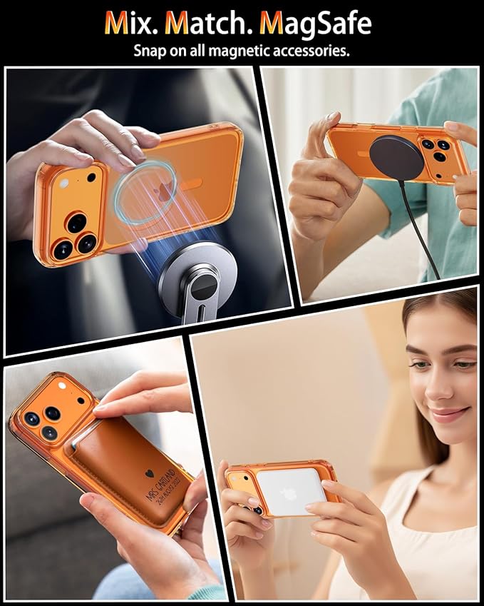 for iPhone 17 Pro Case, Compatible with MagSafe, Magnetic Slim Cover, Anti-Yellowing & Shockproof, Full Camera Protection, Includes Screen & Lens Protectors, Clear Orange Protective Case