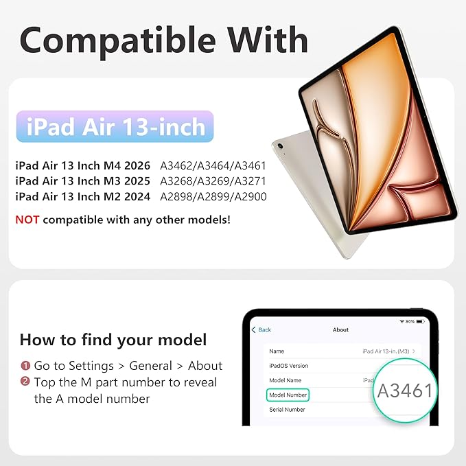 Wenlaty for iPad Air 13 Inch Case M4/M3/M2 (2026/2025/2024) with Pencil Holder, Slim Trifold Stand Protective Cover for iPad Air 13 Case with Clear Transparent Back, Auto Wake/Sleep -Gray
