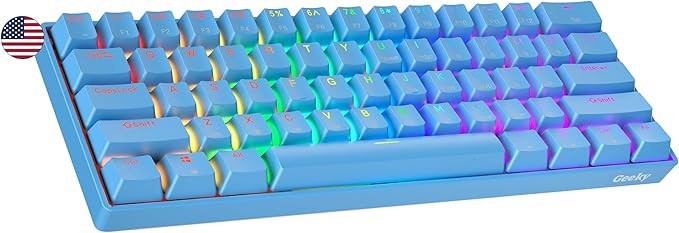 Geeky GK61 60% | Hot Swappable Mechanical Gaming Keyboard | 61 Keys Multi Color RGB LED Backlit for PC/Mac Gamer | ANSI US American Layout (Blue, Mechanical Red)